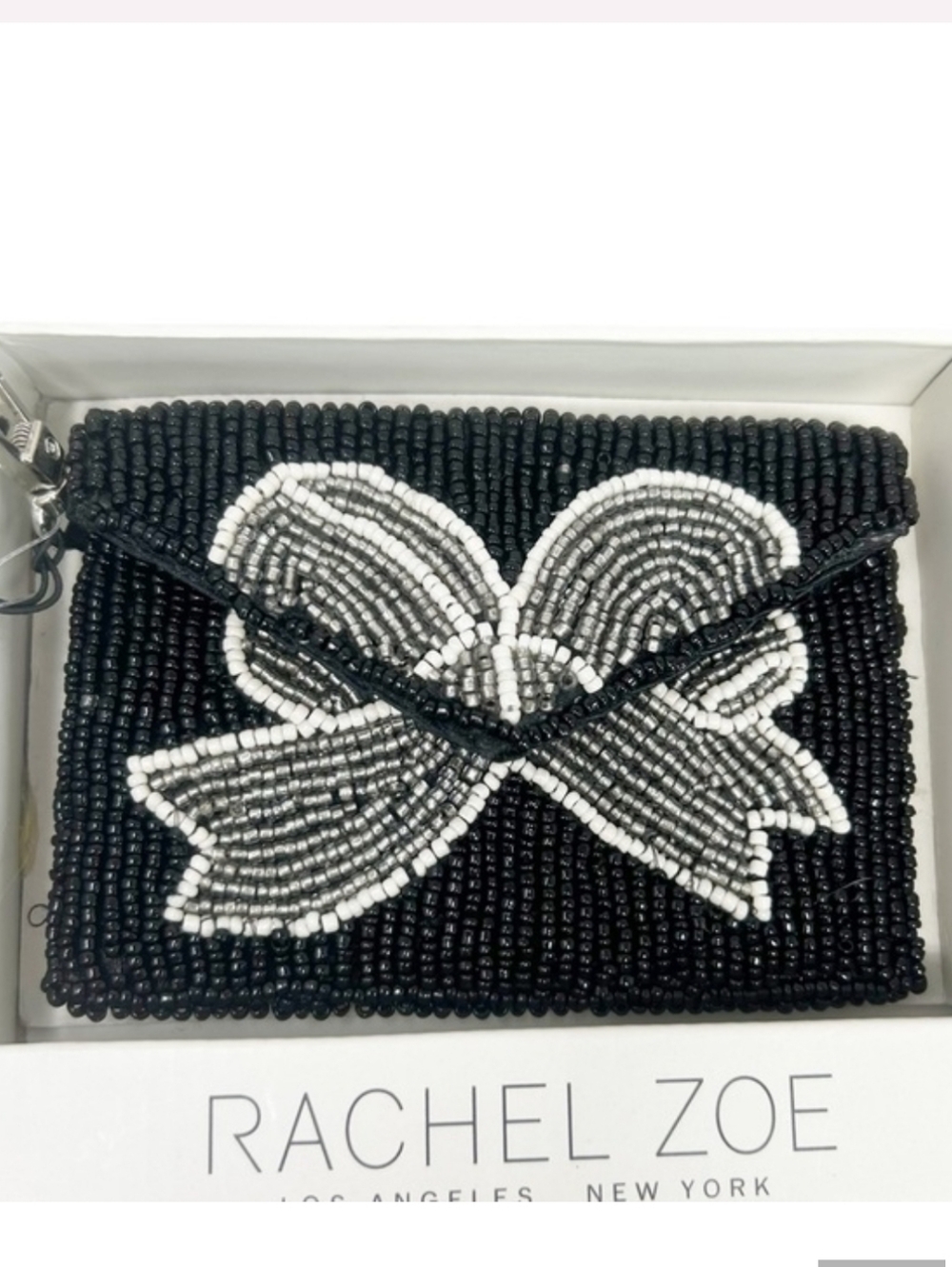 Rachel Zoe Black & White Beaded Card Case with Bow Bag Charm - NIB GIFTABLE! - Picture 3 of 10